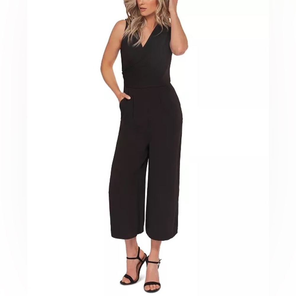 Faux-Wrap Culotte Jumpsuit Black XL